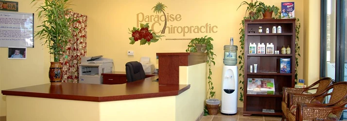 Reception area of Paradise Chiropractic clinic with front desk